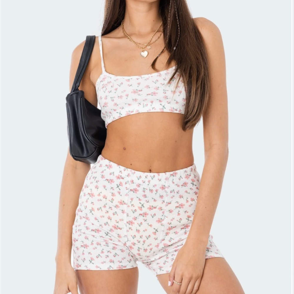Edikted Floral Women Pajama Set - Cream and Pink